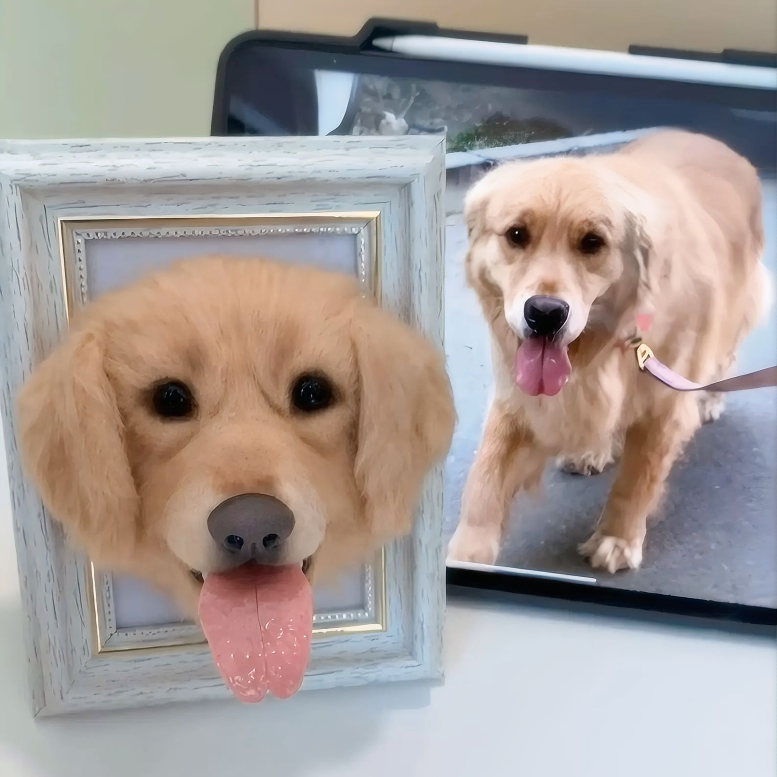 Custom Felt Dog Portrait in Wooden Frame