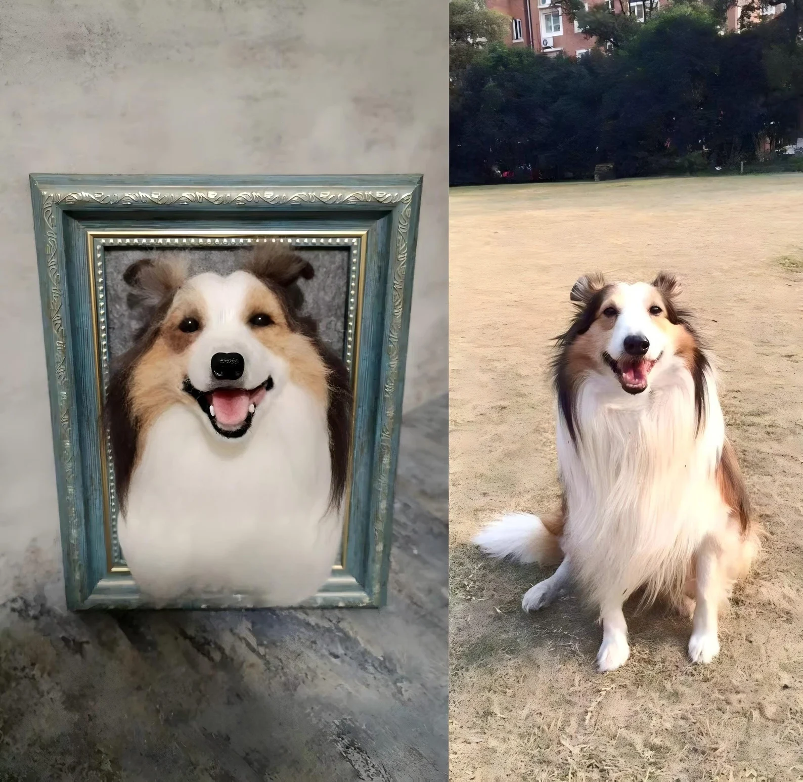 Custom Felt Dog Portrait in Wooden Frame